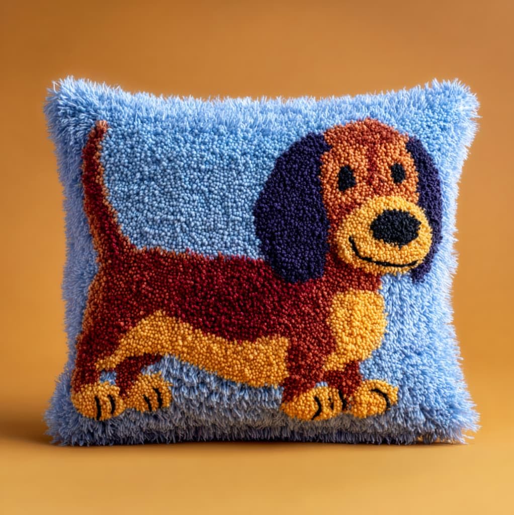 AxiangziK Latch Hook Pillow Kit 17x17in,Cartoon Dachshund