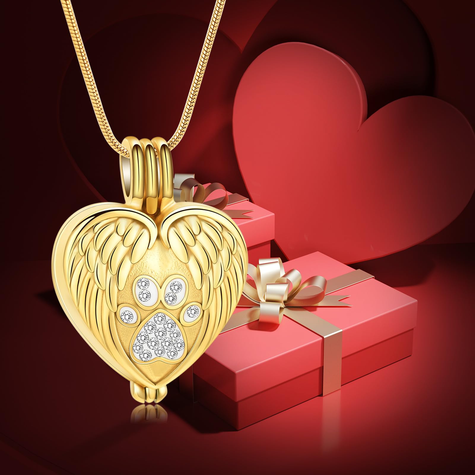 QGJNSGC Pet Cremation Jewelry for Ashes Heart Urn Necklaces Pawprint Cremation Keepsake Necklace for Pet/Dog's/Cat's Ashes Memorial Jewellery - Image 4