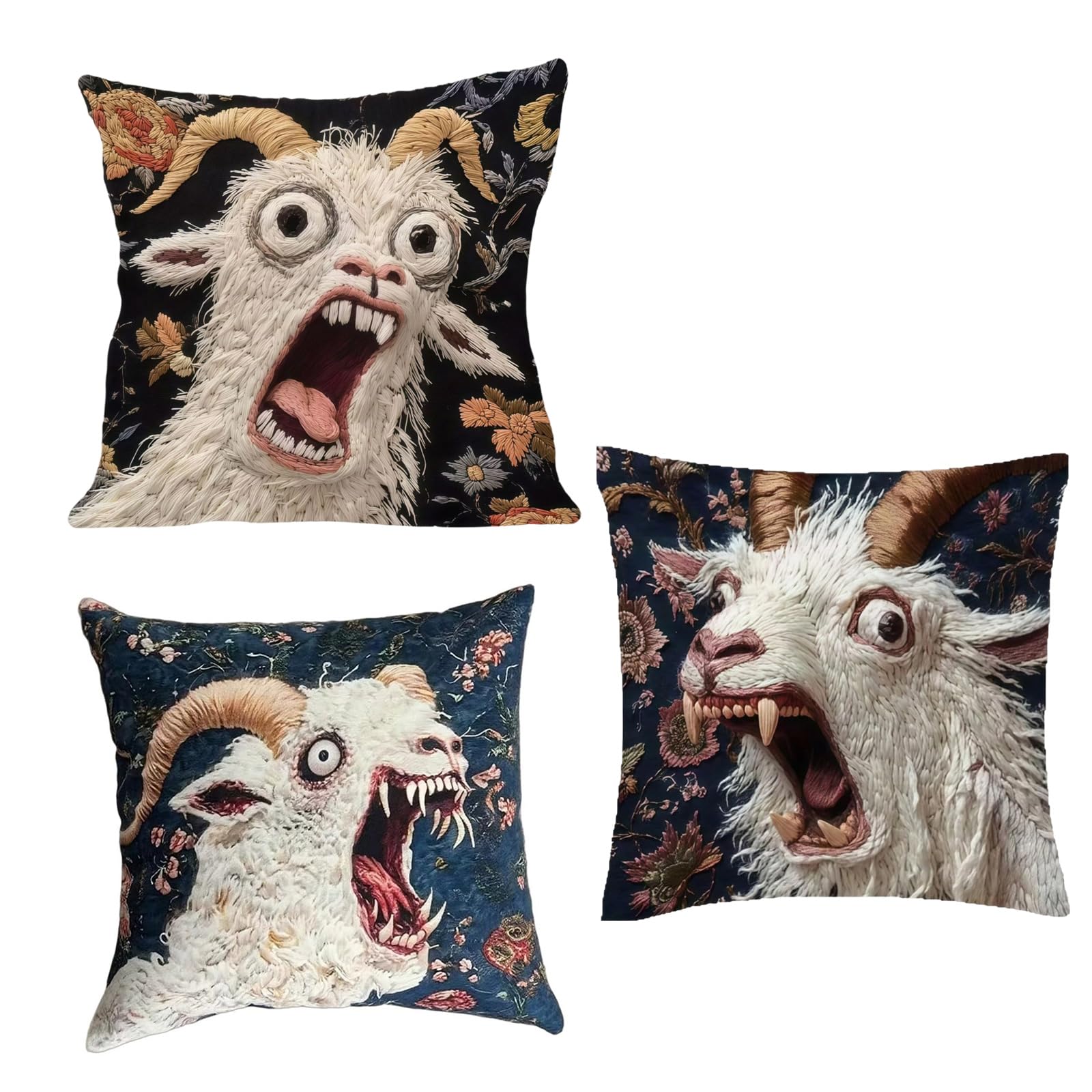 Screaming Goat Throw Pillow Cover Cheerful Animal Graphic 2D Flat Print Decorative Square Pillowcase Decorative Cheerful Animal Graphic Cushion Cover Screening Goat