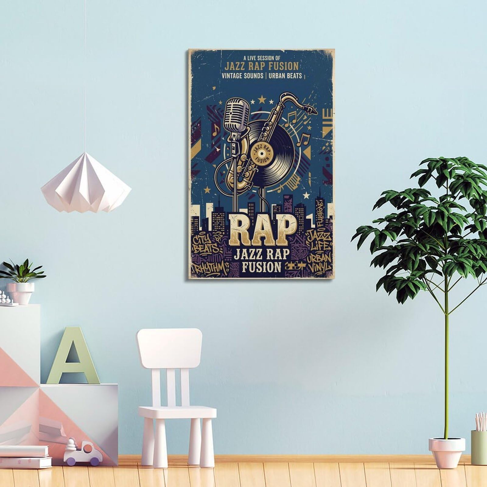XKUGA Jazz Rap-Fusion-Poster, Saxophon, Vinyl-Schallplattenkunst, modern, dekorativ, Leinwanddruck, ideale Wandkunst für Familie, Männerhöhle, Spielzimmer, Jungen- und Mädchenzimmer, 40 x 60 cm