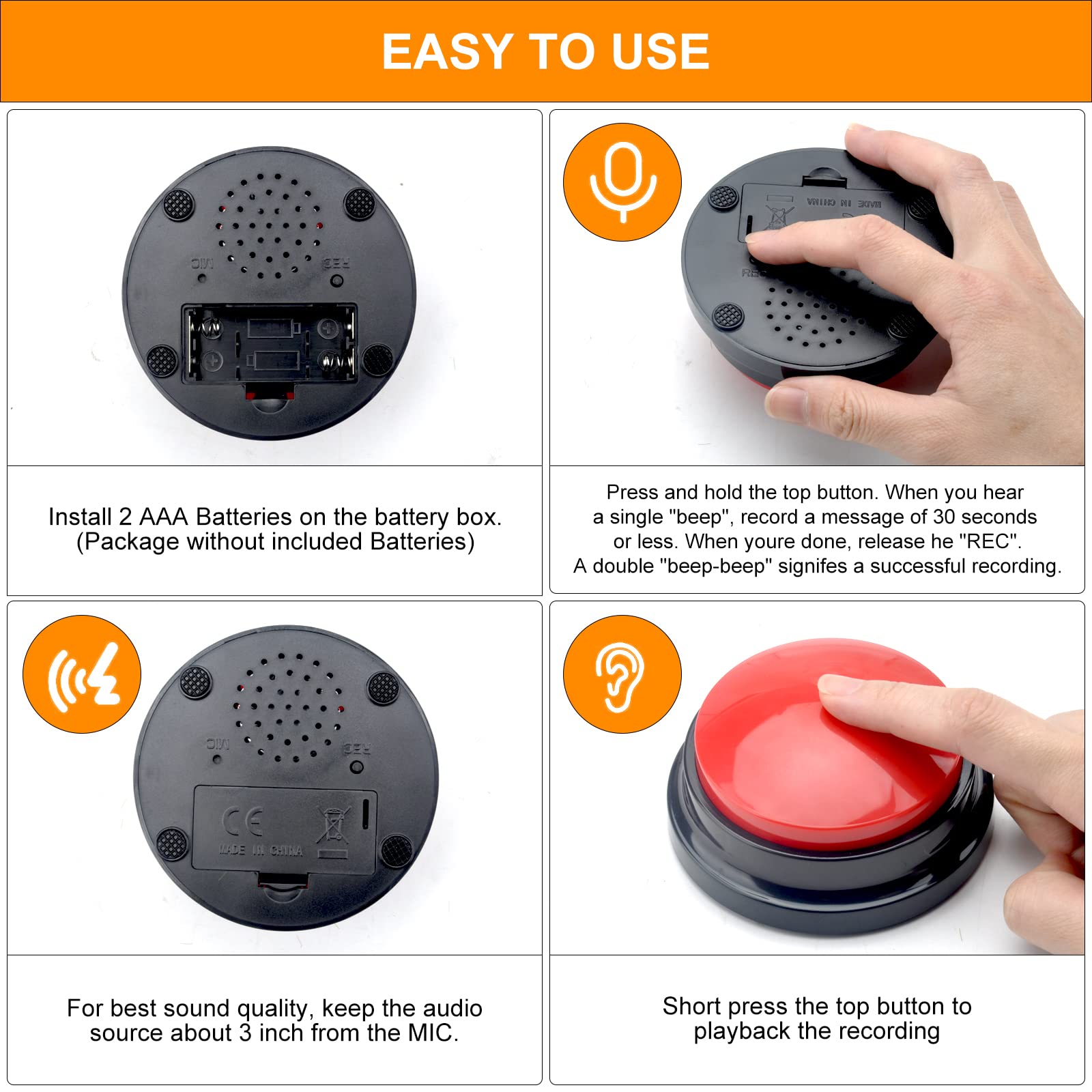 TNSLAND Pulsanti per Cani Parlanti e Allenamento - Giochi Interattivi, Buzzer Button - Confezione da 4