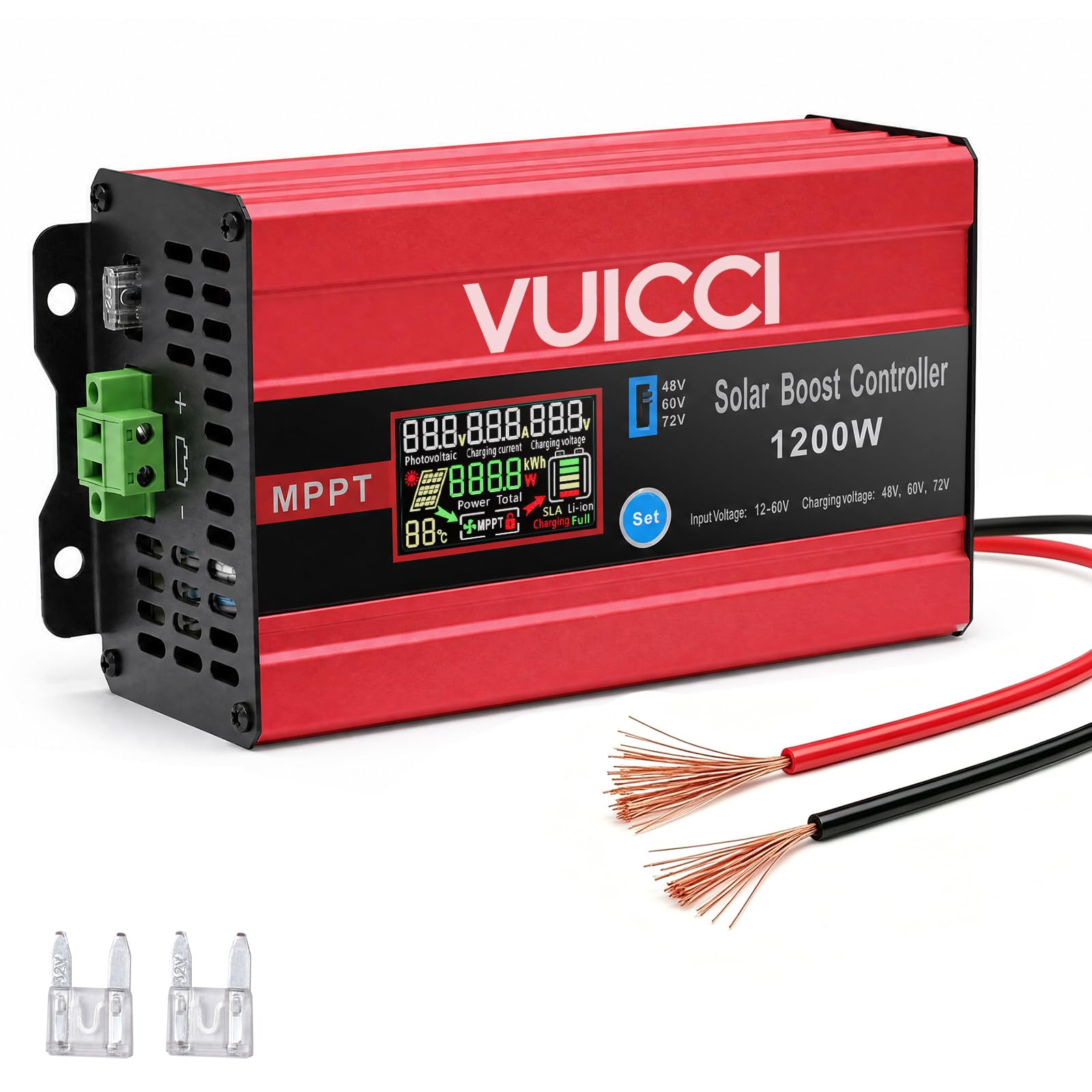 30A Boost MPPT Solar Charge Controller 1200W,48V/60V/72V Step-Up,Max 15A for Lead-Acid & LiFePO4,99% Tracking 98% Efficiency,Solar Panel Charge Controller for RV Golf Cart Off-Grid PV Panels-picture-11