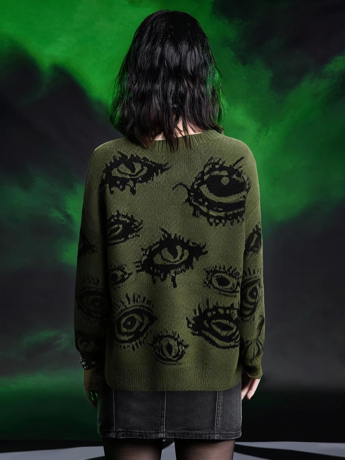 Floerns Women's Plus Size Grunge Punk Print Long Sleeve Pullover Sweater Top - Image 2