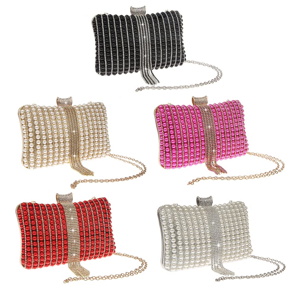 Clutch damska torebka wieczorowa z cekinami, torebka z perłami, stras, frędzle, mała torba na ramię, elegancka, modna, na wesele, przyjęcie koktajlowe, imprezę taneczną, urodziny