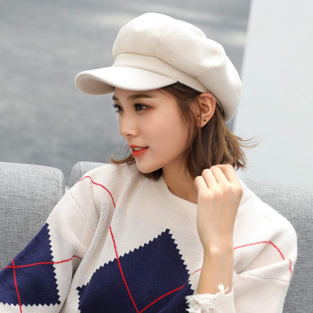 Schirmmütze Barett Mütze Damen Casual Mütze Ballonmütze Beret Cap