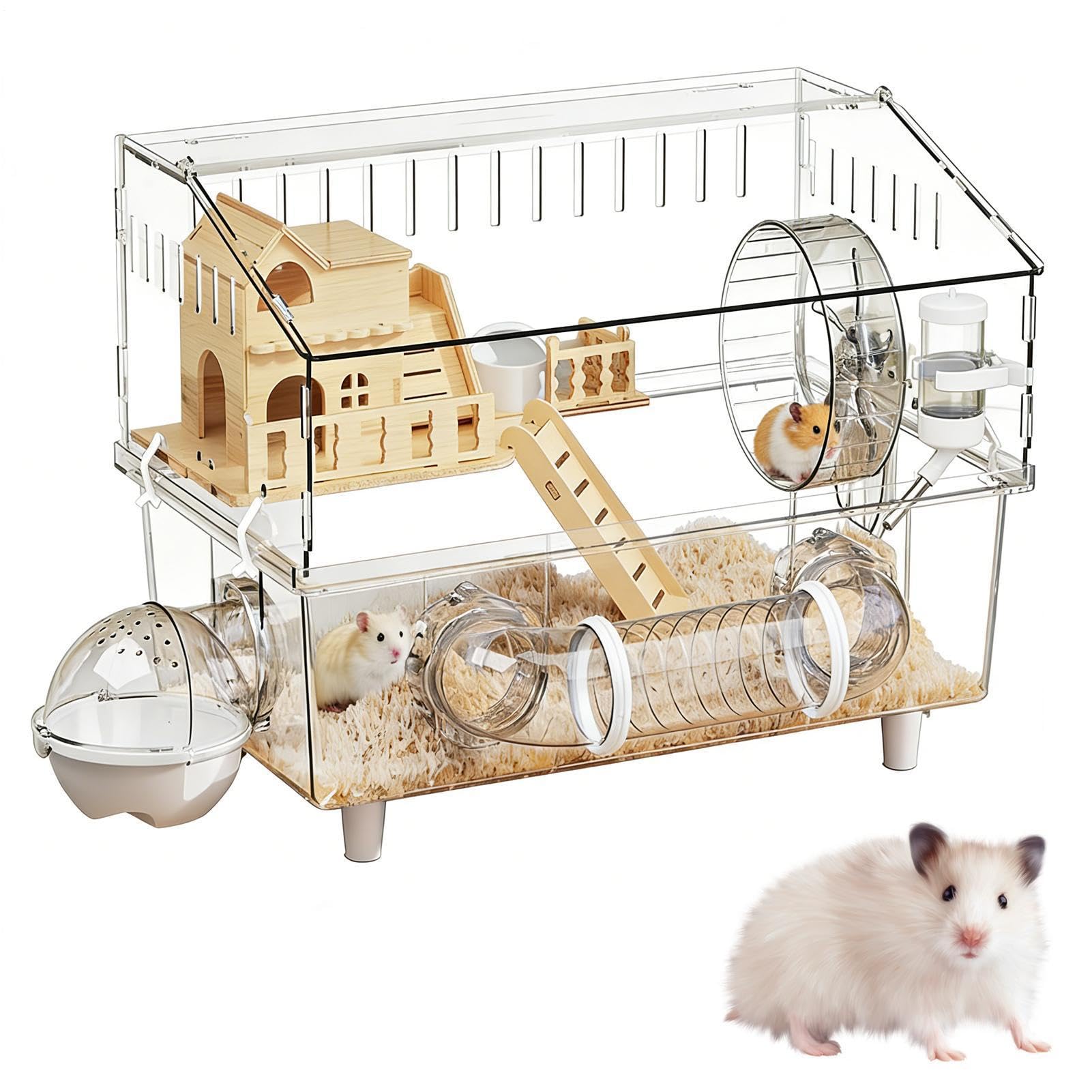 Jaula para Hámster Claro de 2 Pisos, Parque para Chinchilla | Jaula para Hámster para Observación de Animales Pequeños en Interiores y Exteriores