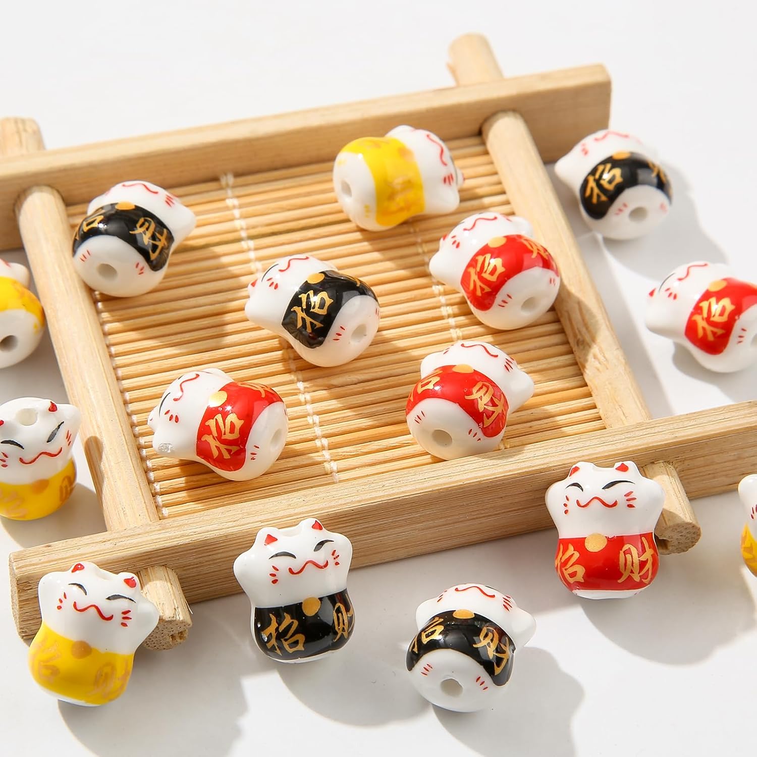 30pcs Lucky Cat Beads Ceramic Bead Maneki Neko Porcelain Spacer Beads for DIY Jewelry Making(redyellowblack) - Image 6