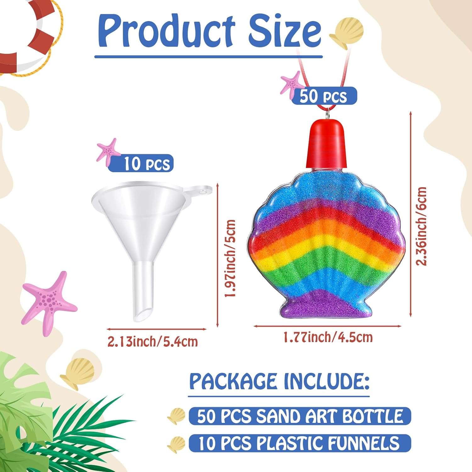 Mifoci 30 Pcs Shell Sand Art Bottle Necklaces Sand Art Kits for Kids Sand Art Containers with Funnels Plastic Sand Bottles for Boys Girls DIY Art Craft Party Supplies, Sand Not Included