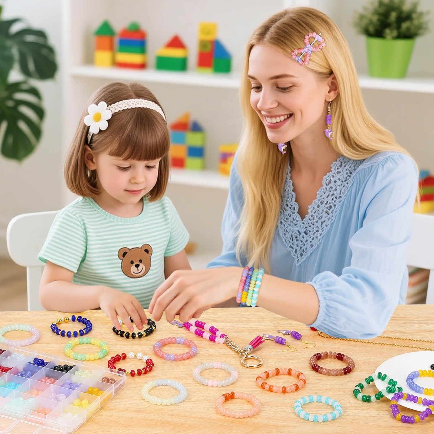 shynek 1120 Pieces Rondelle Beads for Jewelry Making, 28 Colors Glass Abacus Beads, Spacers for Bracelets, Jewelry Making and DIY Crafts, 5x8mm - Image 7