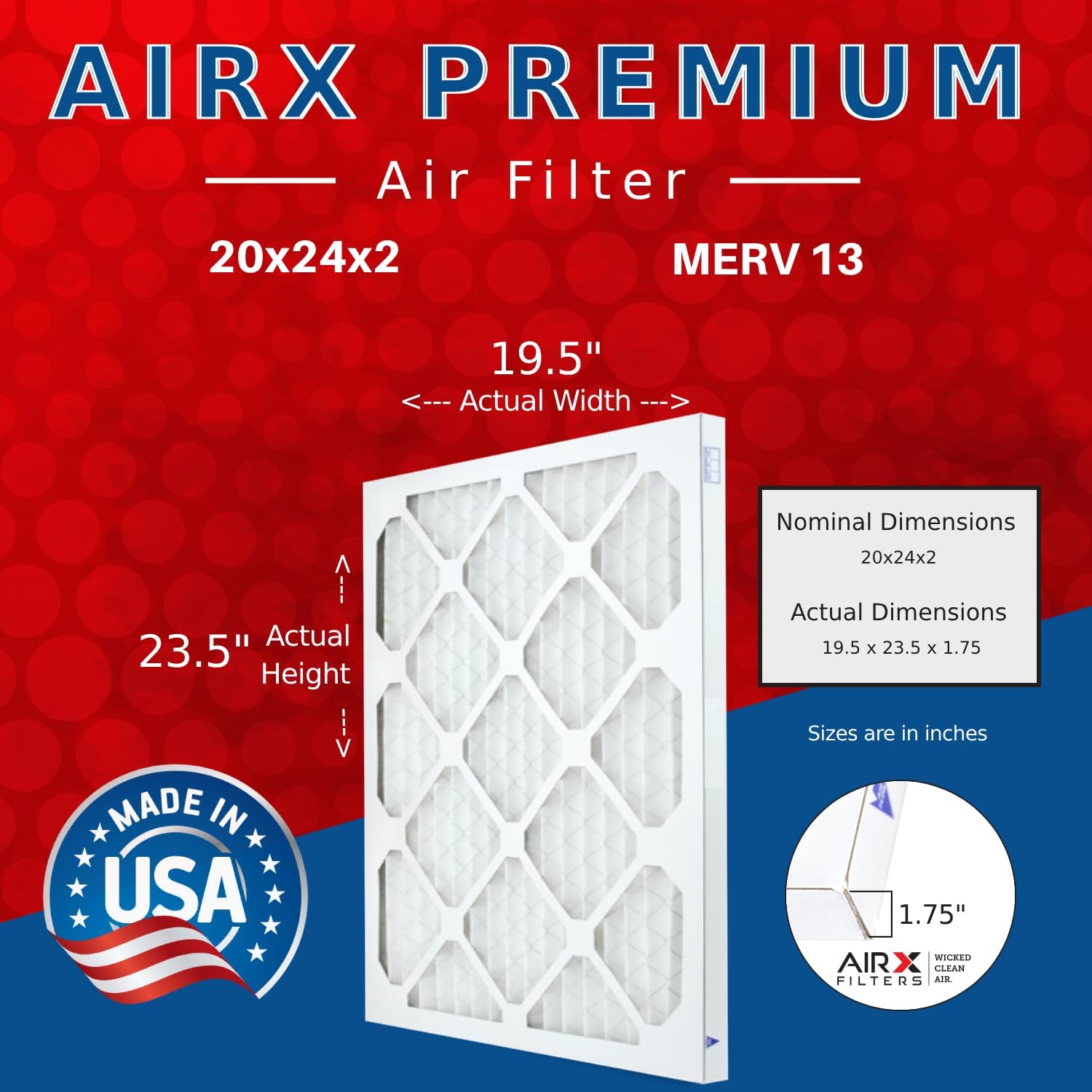 AIRx Filters WICKED CLEAN AIR 20x24x2 MERV 13 Electrostatic Pleated Air Conditioner Filter 6 Pack HVAC AC Furnace Filters