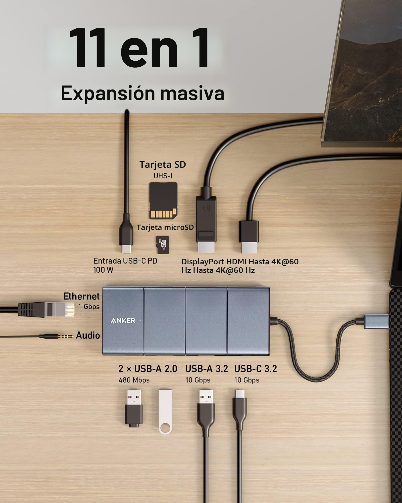 Anker Innovations A83880a1 Hub Di Interfaccia Usb TipO-C 10000 Mbit/s Grigio (anker 565 11-Port UsB-C Hub Extern Gra)