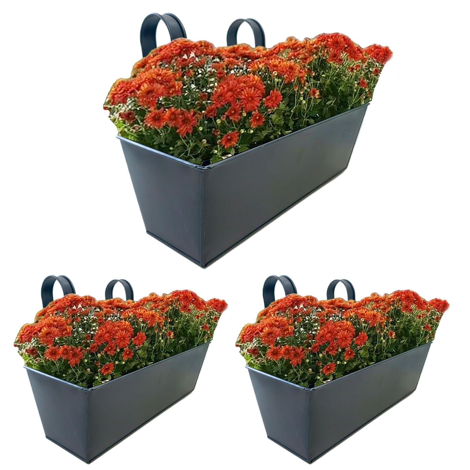Generico Lot de 3 pots de fleurs rectangulaires suspendus en métal avec crochet amovible pour clôture d'intimité et balcon - Seaux de jardin pour intérieur et extérieur
