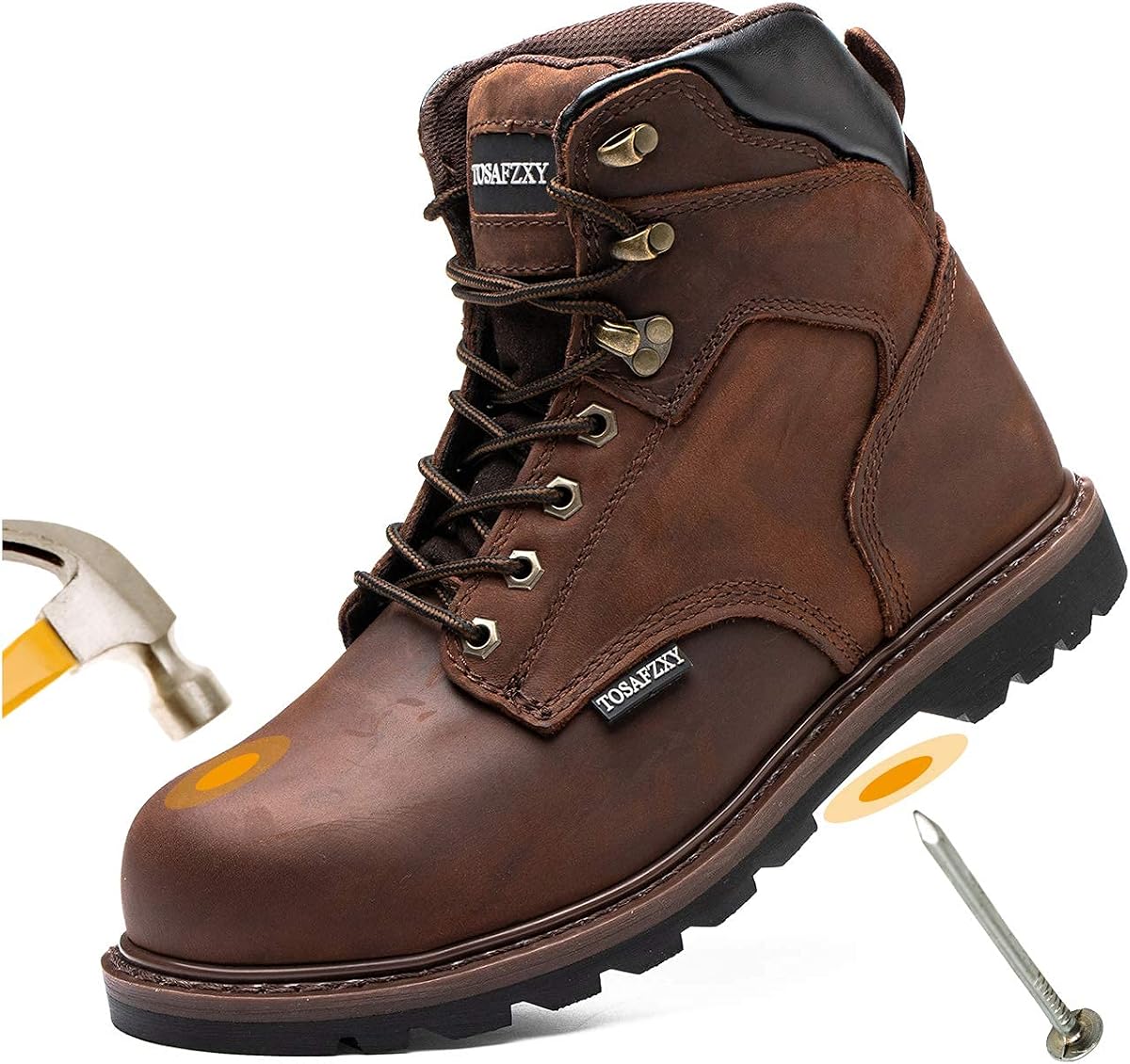 Botas de seguridad para el trabajo para hombres, duraderas, de cuero Crazy-Horse, punta de acero indestructible, impermeables y antideslizantes, mejores zapatos de trabajo para hombres