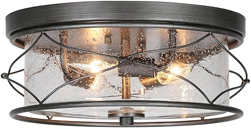 Miniatura 1 de ZEVNI Lámpara de techo de montaje empotrado de granja, 3 luces de plata envejecida cepillada con pantalla de vidrio sembrado para dormitorio,