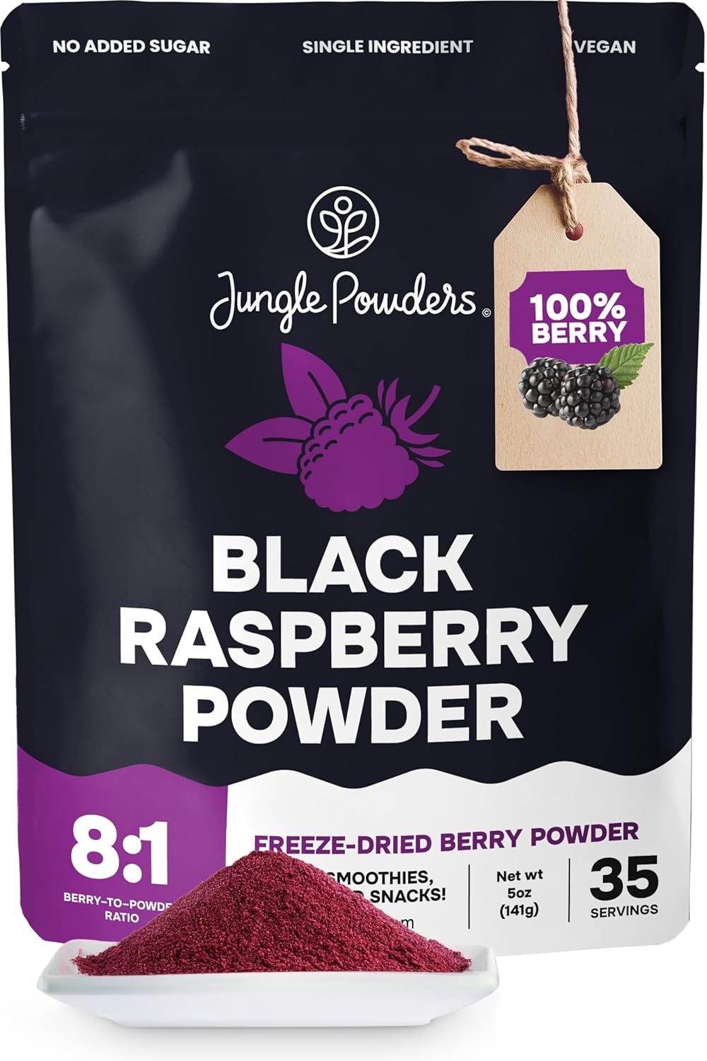Black Raspberry Powder 5 Ounce Bag - 3rd Party Lab Tested Freeze Dried Raspberries Fruit Whole Berry for Baking, Unsweetened Additive Filler Free Superfood Extract Rasberries Smoothies Dehydrated