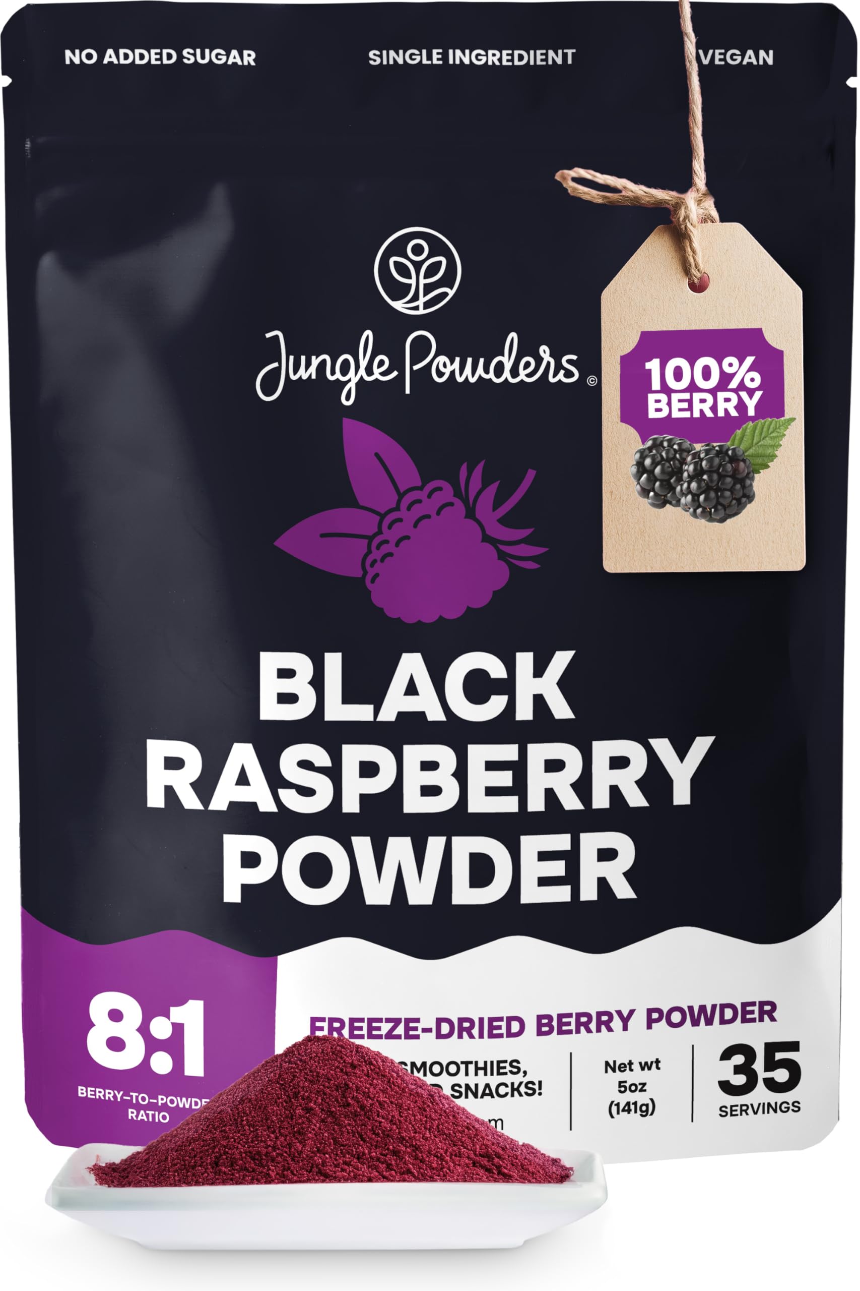 Black Raspberry Powder 5 Ounce Bag - 3rd Party Lab Tested Freeze Dried Raspberries Fruit Whole Berry for Baking, Unsweetened Additive Filler Free