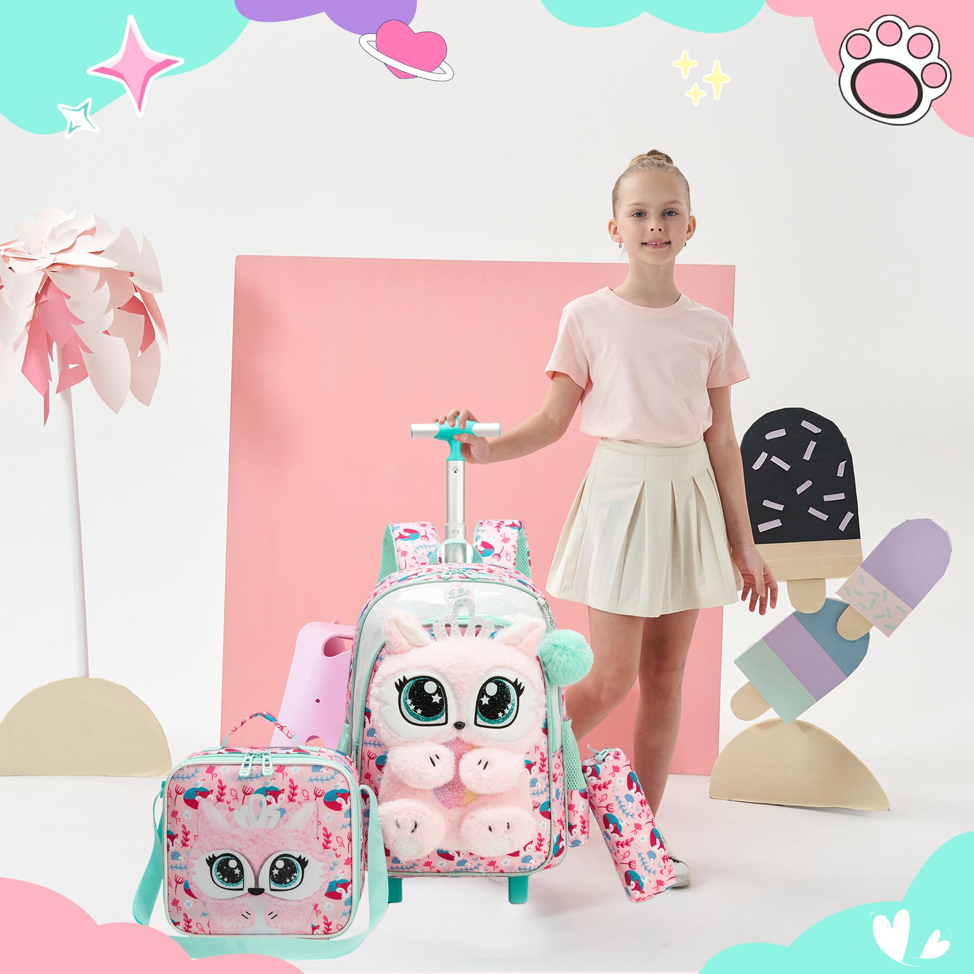 HTgroce Zaino Scuola Elementare Trolley, Zaini Scuola Trolley per Snack Astuccio Zainetto Asilo