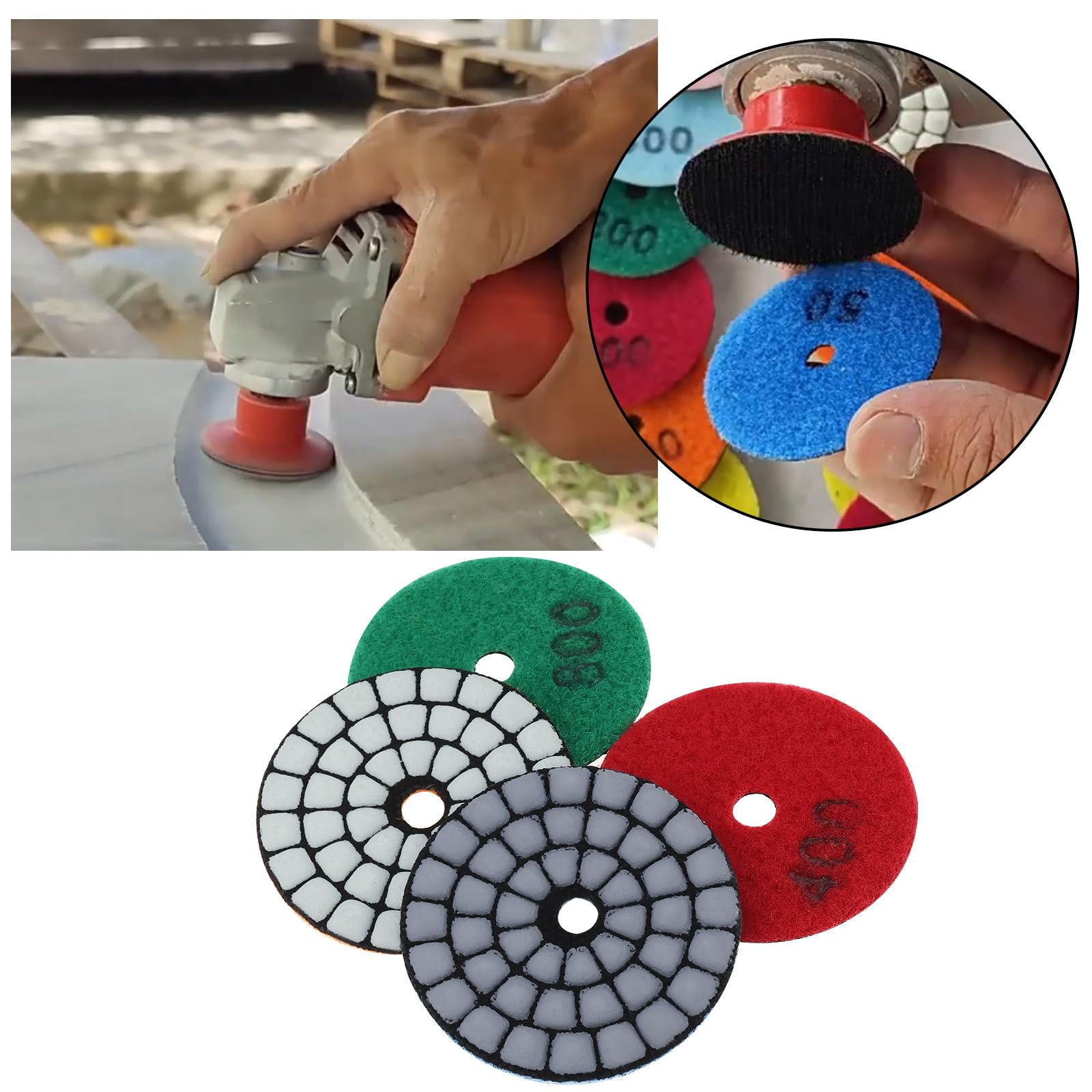 Briny River 6pcs 2 Inch Dry Diamond Polishing Pads 55mm 50# 200# 400# 800# 1500# 3000# Grits Polishing Pads for Granite Quartz Stone Marble Floor - Image 2