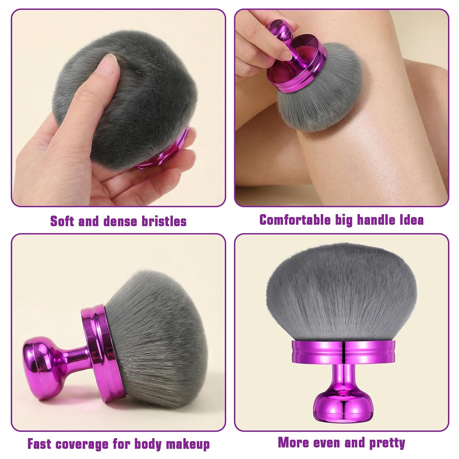 Extra Large Body Makeup Brush For Self Tanner, 80 mm Wide-headed Kabuki Brush, Sunscreen Face& Back Makeup Brush for Flawless Application of Foundation Powder Leg Makeup, Bronzer Blend(Purple)