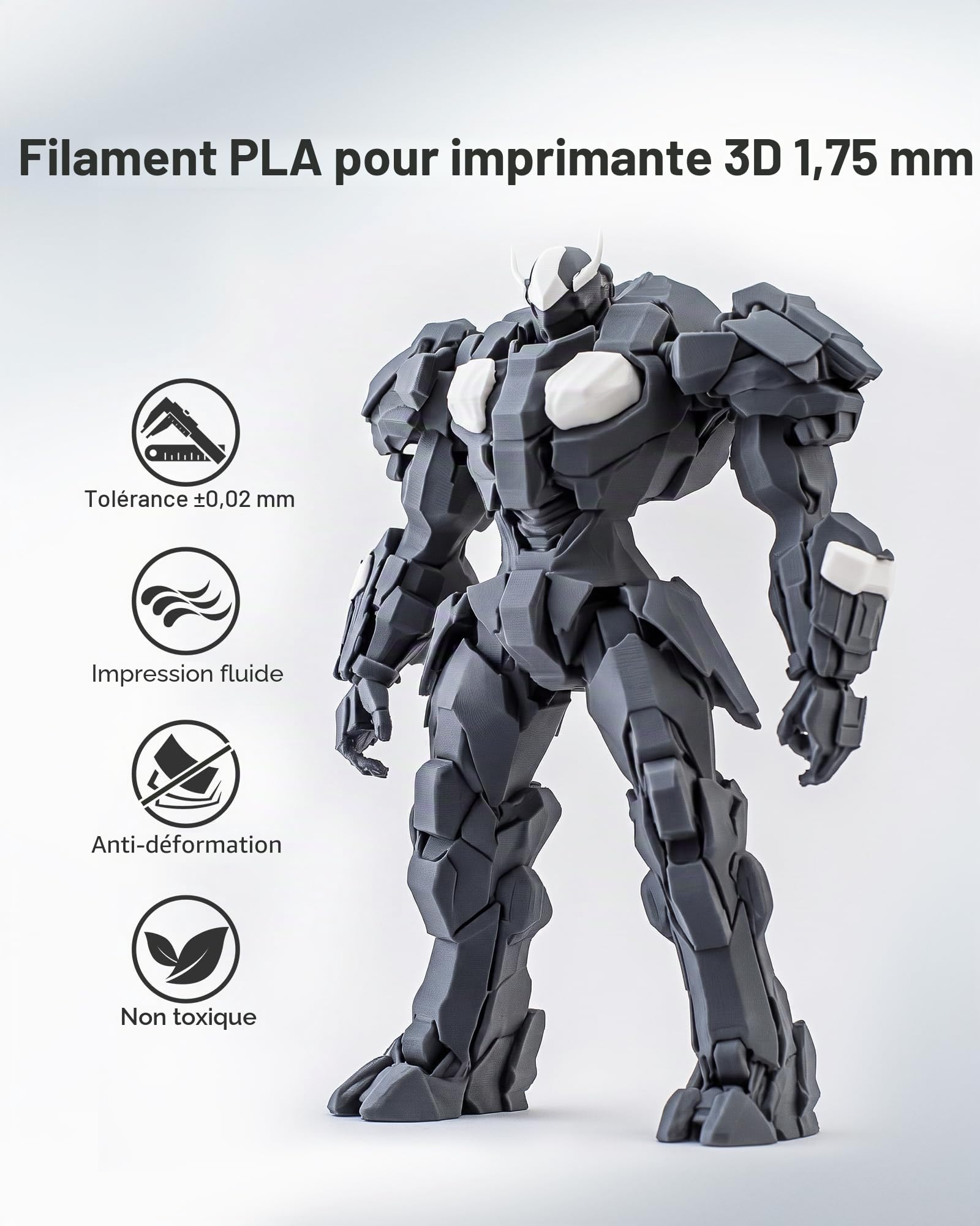 SUNLU PLA Filament Imprimante 3D Multicolor, 8 Packs Filament PLA 1.75mm pour Imprimantes Filament 3D, Bobine Imprimante 3D Filament de 250G.(Noir+Blanc+Gris+Transparent+Rouge+Bleu+Orange+Vert)