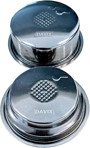 DAVIX [Juego de 2] Cesta de filtro prensada de 2.008 in para Breville Cafe Roma ESP8XL y Cuisinart EM-100, doble pared reutilizable de acero