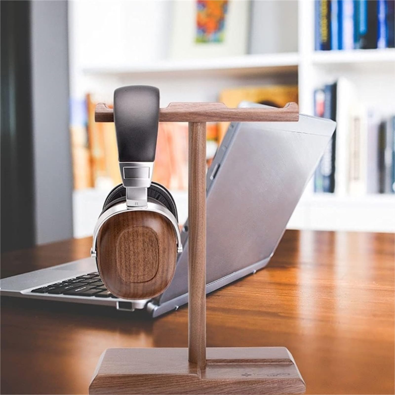 Gaming Accessori Supporto per Cuffie in Noce A Doppia Sospensione Supporto per Cuffie Verticale da Tavolo Accessori da Tavolo da Gioco Stand Over-Ear da Gioco