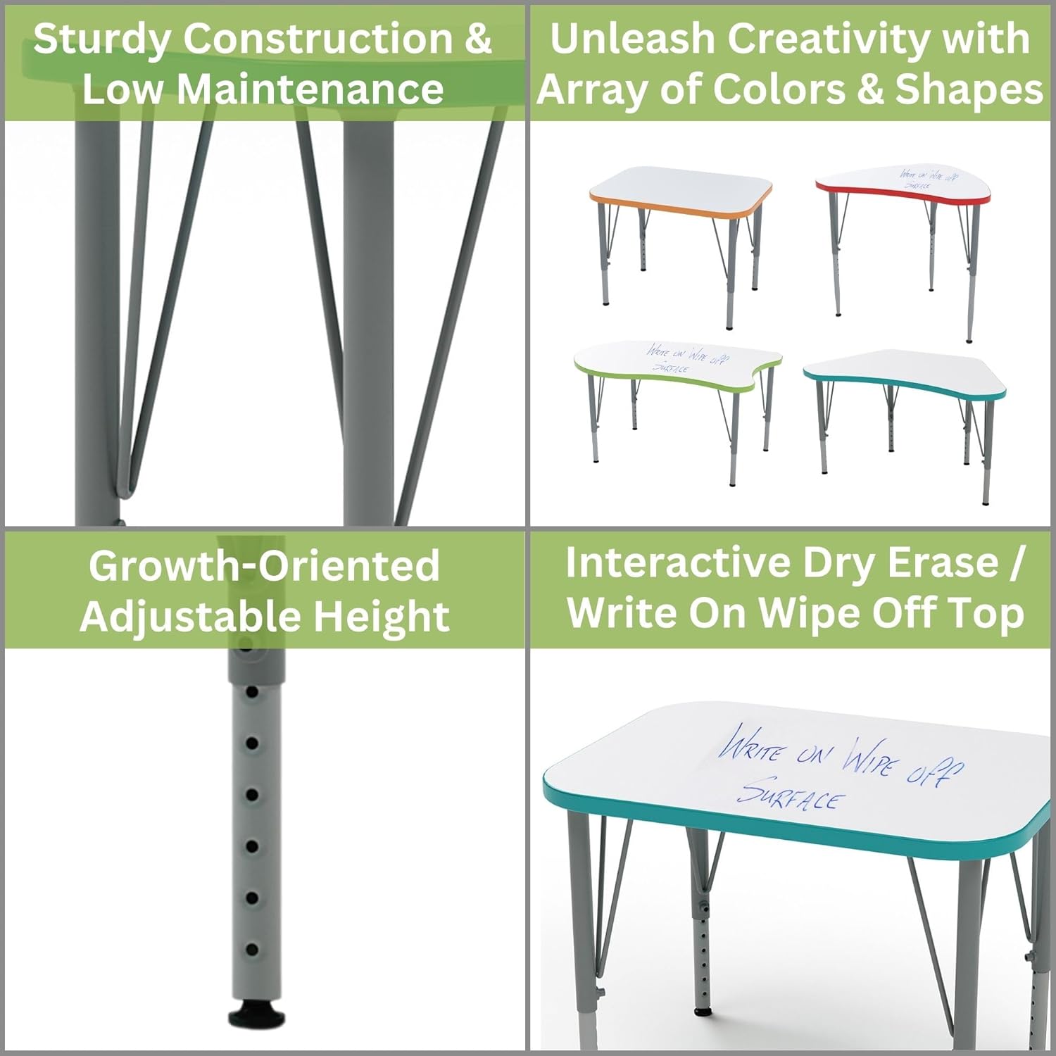 Tot Mate Versa Desk Adjustable Height Kids Rectangular Table, Write-On/Wipe-Off Dry Erase Markerboard Top, Child Desk for School Classroom, Short Size (White/Ocean, 14-23" H)