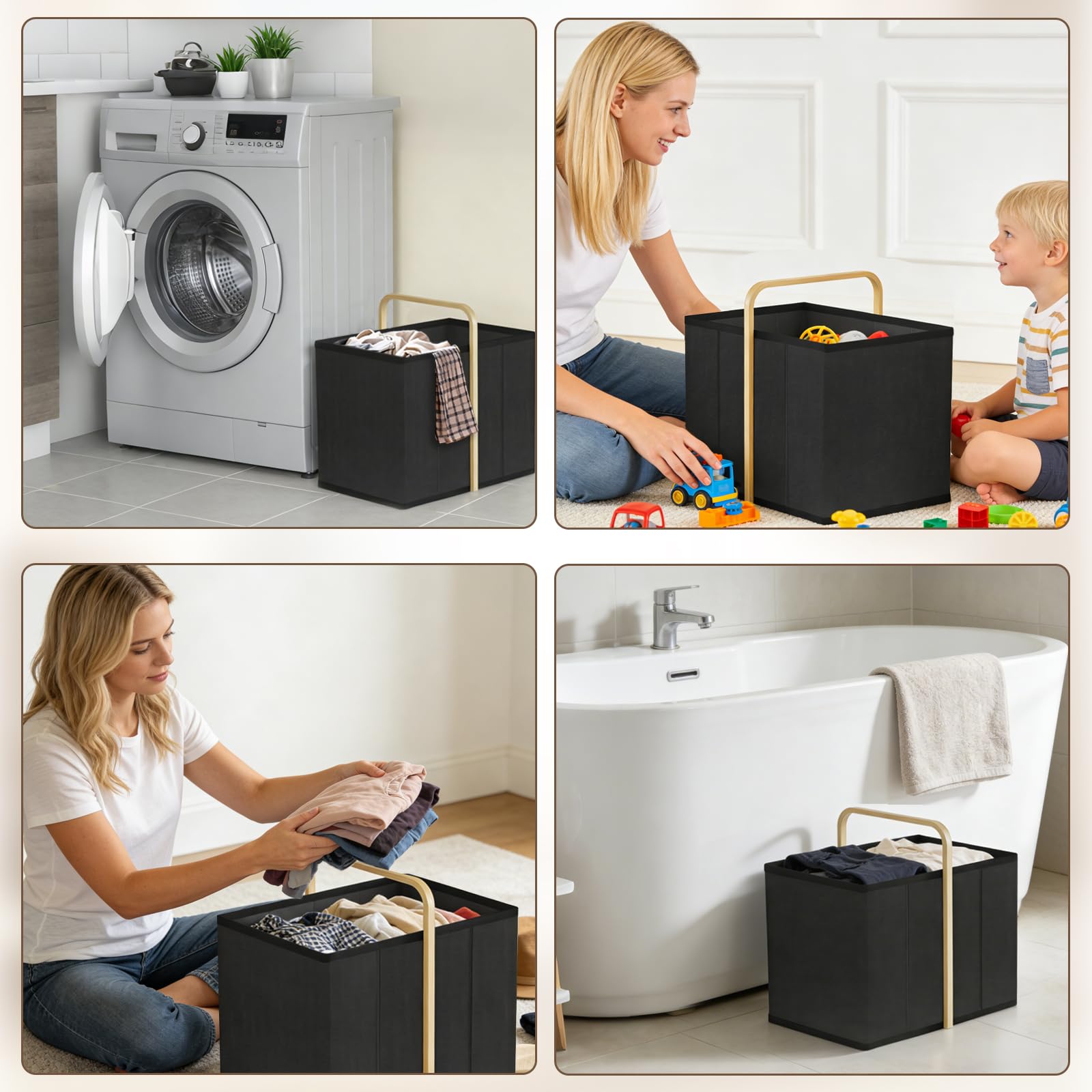 Cesto Portabiancheria Pieghevole, 50 l, Pieghevole in Tessuto Impermeabile, Pieghevoles, con Maniglie, Salvaspazio, per Lavanderia, Bagno e Appartamento (Nero)