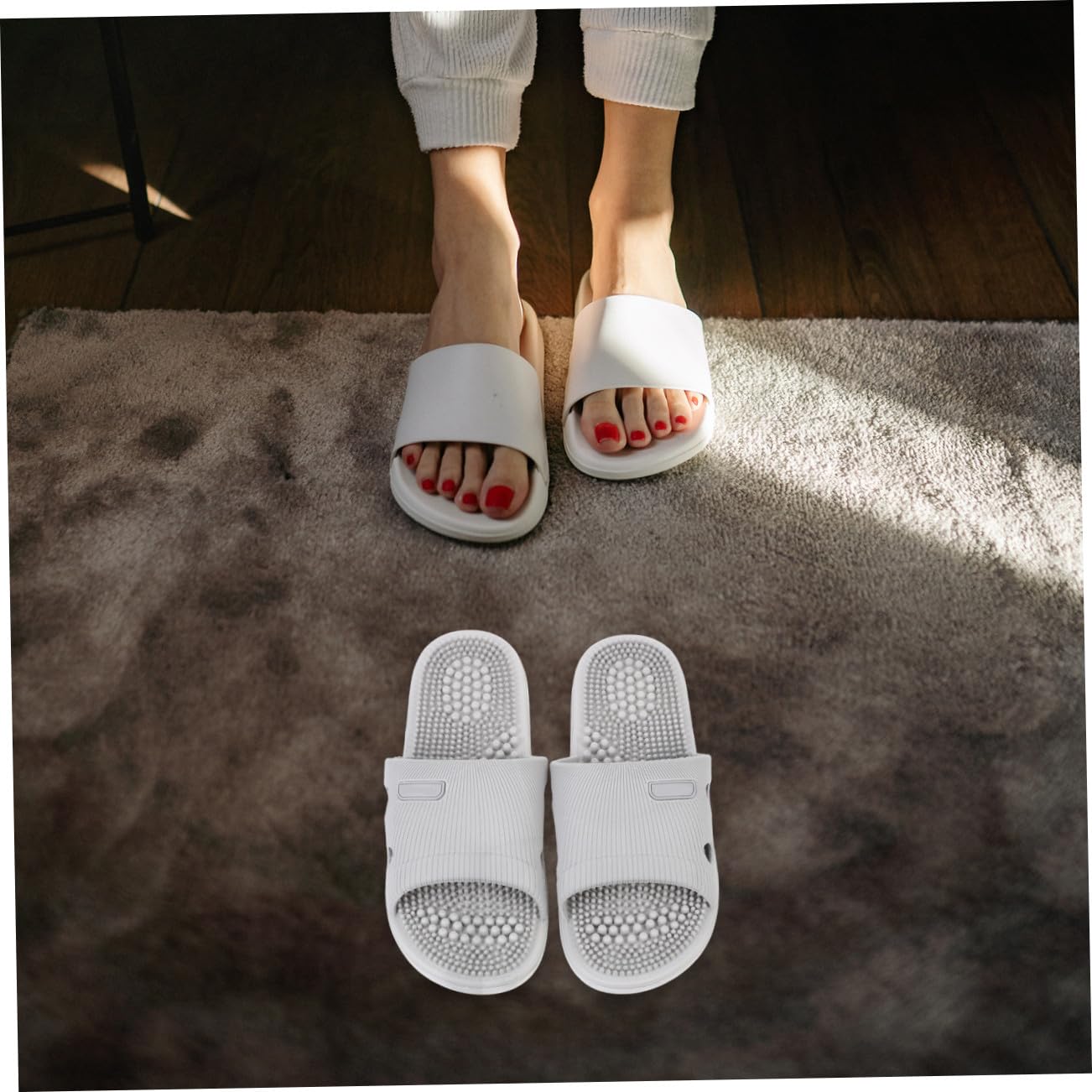 Beavorty 2 Paires été Antidérapants pour Intérieur Semelle Massage Pied Souple et Maison Unisexe Gris
