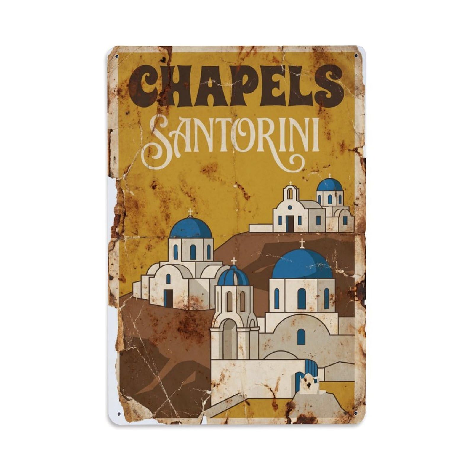 Gead 8X12inch Style Vintage Travel Santorini Chapel Views Metal Tin Sign