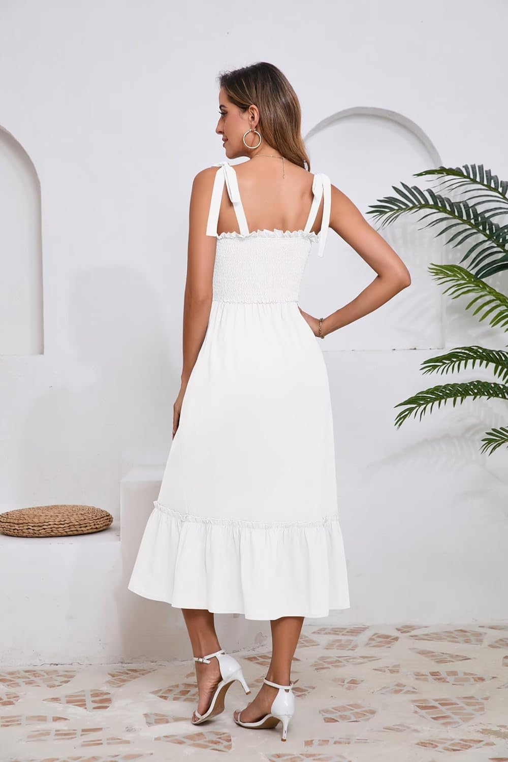 Women Square Neck Ruffle Maxi Dress 2025 Summer Boho Beach Cotton Linen A-Line Spaghetti Strap Long Dress Vacation - Image 3