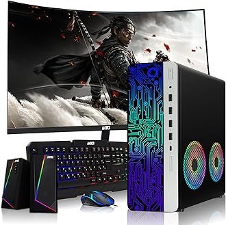 TechMagnet HP G4 Desktop Computer PC AMD Pro A10-9700 R7,16GB RAM,256GB SSD,27-inch Curved Monitor,RGB Speaker,RGB Keyboard with AI-Enabled Copilot Key,Mouse,2X ARGB Fan WiFi,Windows 11 Pro (Renewed)