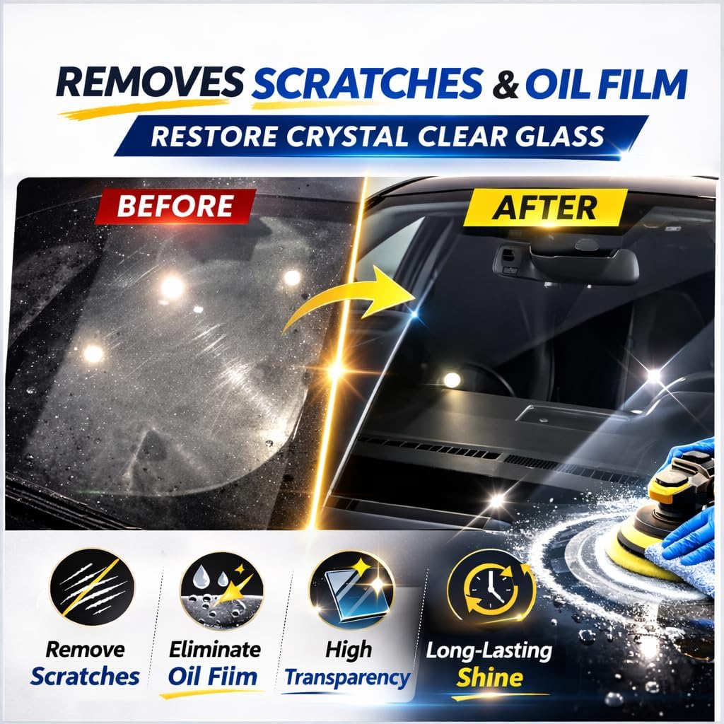 200ml Cerium Oxide Glass Polishing Liquid – Deep Cleaning Glass & Removes Wiper Marks, Swirls, Water Spots & Windshield Cleaner （Shake vigorously for 5 sec. Machine Polish 10 min.）