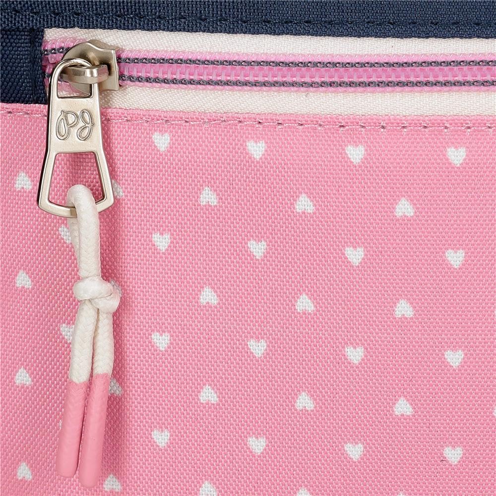Pepe Jeans Noni denim Mochila escolar, azul y rosa, fabricada en Poliéster, Tirantes ajustables para llevarla cómodamente, varios compartimentos, Con llavero pompón, de Joumma Bags