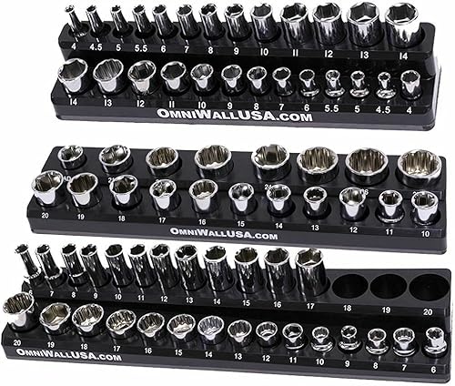 Miniatura 3 de Juego de moldes de soporte de zócalo métrico magnético para llaves de vaso azul