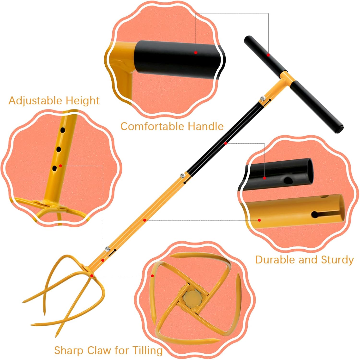 Hand Tiller Garden Tiller, Manual Twist Tiller with Long Handle, Garden