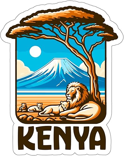 Kenia, calcomanía de vinilo para ventana de senderismo, tamaño pequeño, impermeable, para botella de agua, taza, pasaporte, libro de recortes,