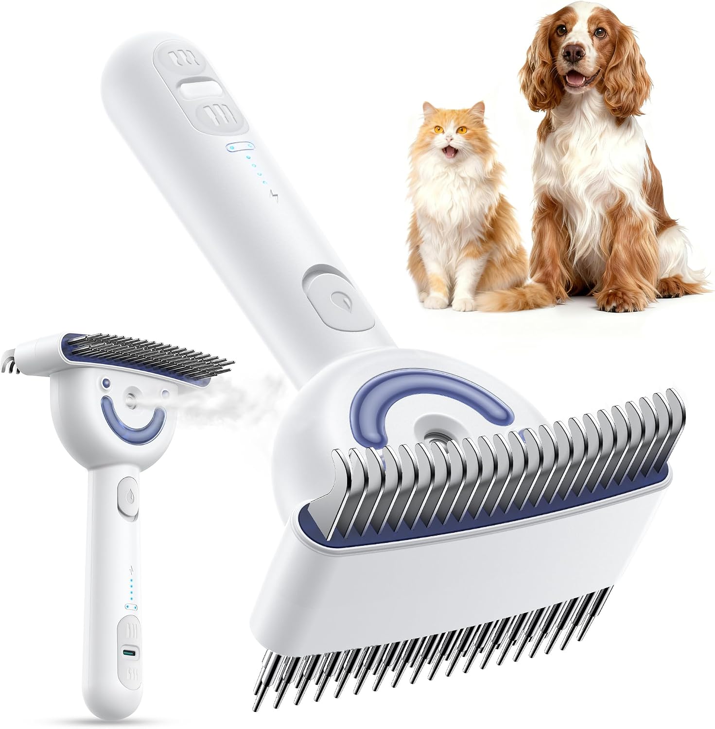 Dog Brush for Grooming,FEELNEEDY Cat Brush for Shedding,Dual-Sided Dematting and Deshedding Dog Brush with 2 Spray Levels Steam Brush, Detangling Rake for Long-Hair Dogs and Cats, for Medium-Thick Coats Prone to Tangles & Shedding