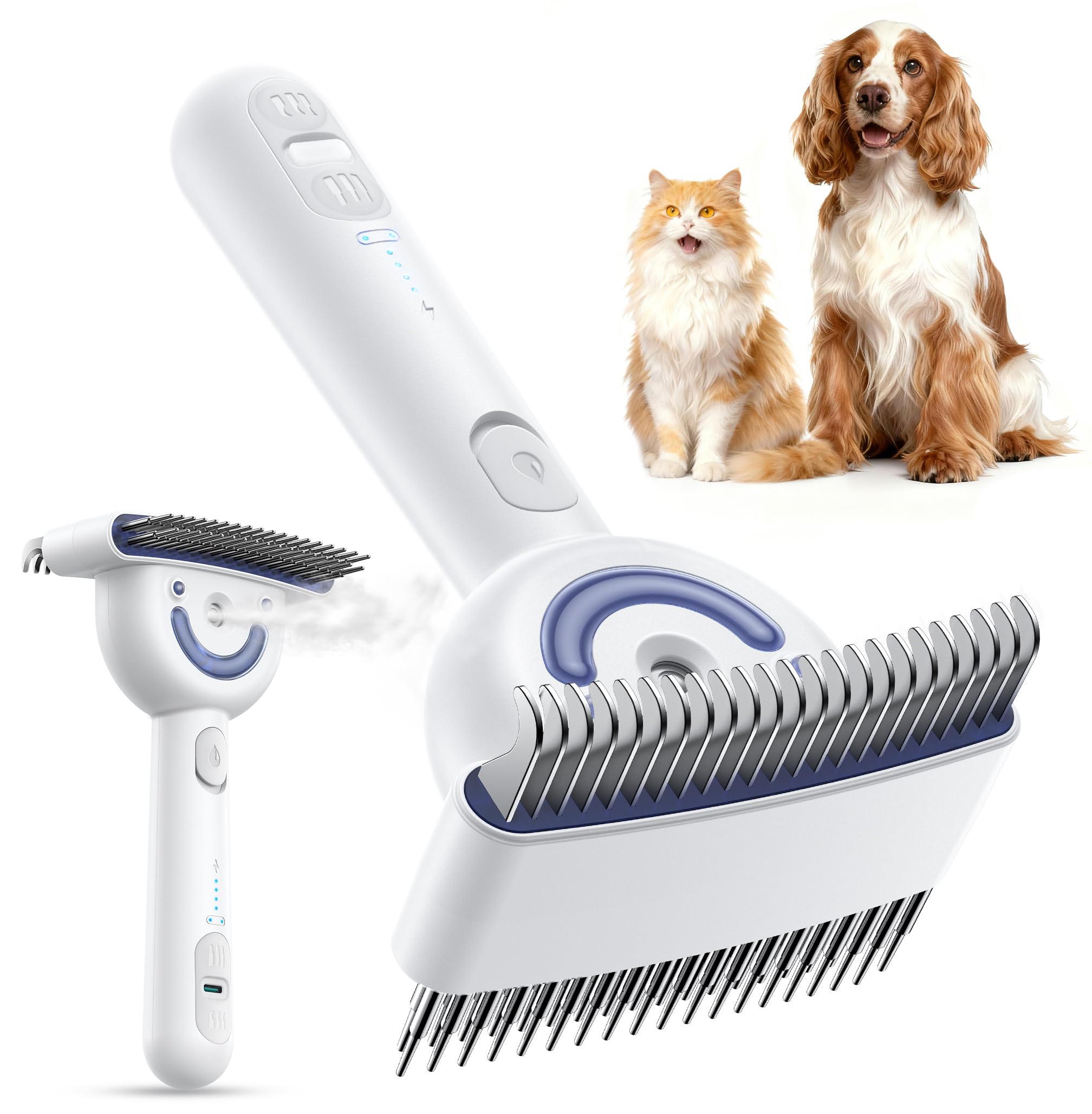 FEELNEEDY Cepillo para Perros y Gatos Profesional, Cepillo Vapor para Perros, Vapor de Doble Cara, 2 Tipos de Cepillos en Cada Lado, 23+35 Dientes Cepillos de Aseo y Desenreda los Nudos