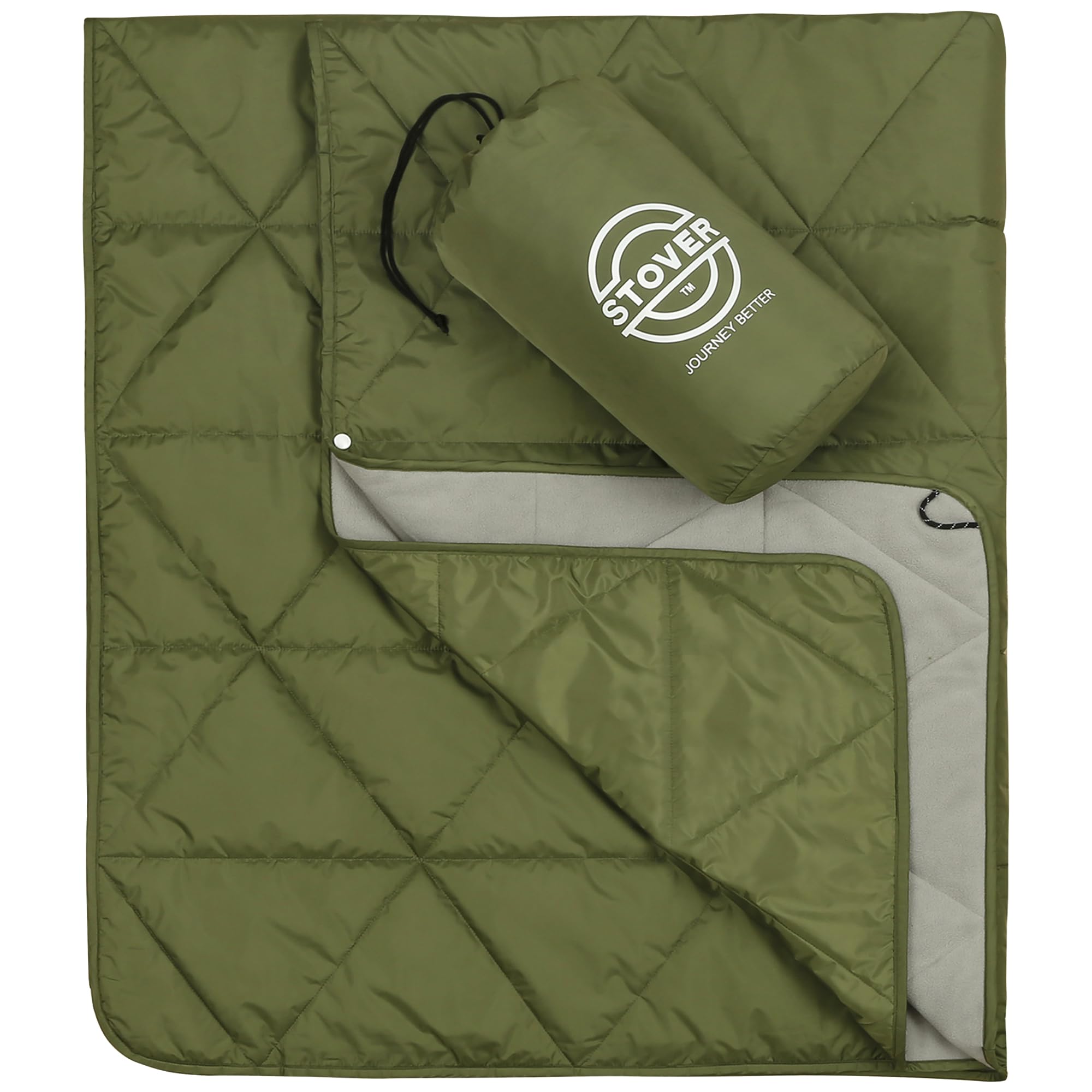 Olive-Green Waterproof Fleece Outdoor Blanket