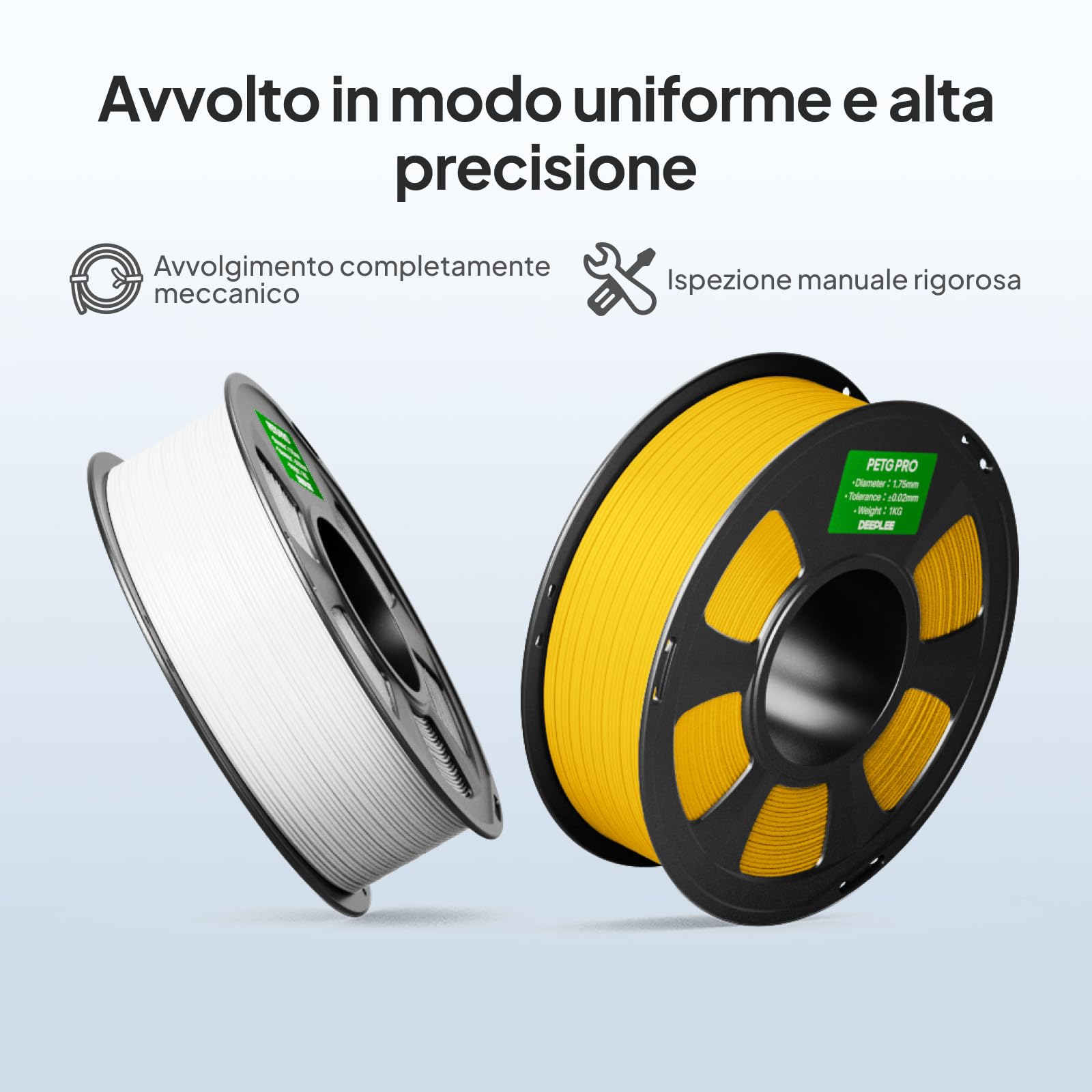 DEEPLEE PETG Pro Filamento 1.75 mm - Kit da 4 Bobine (Bianco x2, Grigio x2), Totale 4 KG, Alta Resistenza e Tenacità, Prestazioni di Stampa Ottimizzate, Resistenza Climatica, per Stampanti 3D FDM