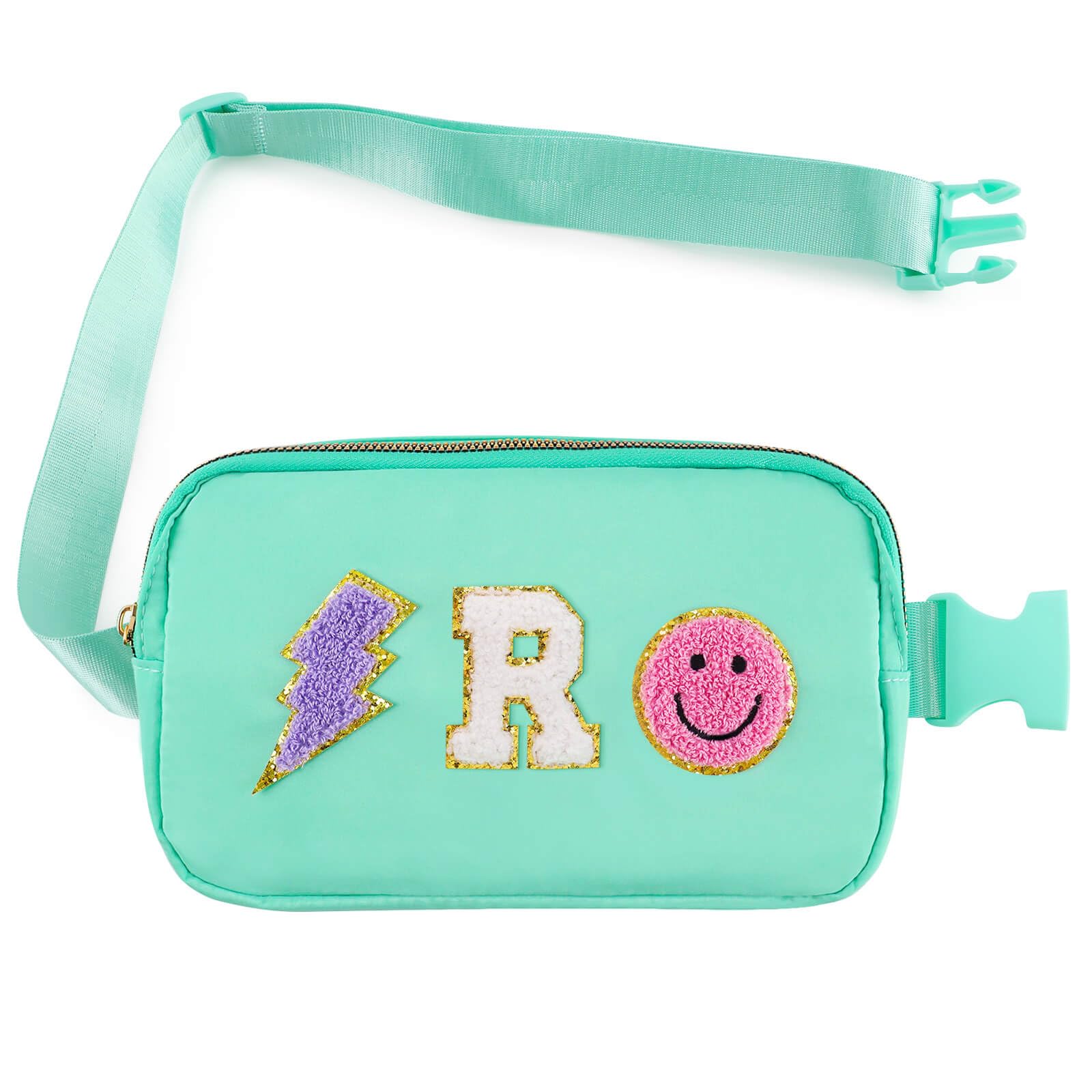 Fanny Pack for Girls Crossbody Bag, Preppy Nylon Belt Bag for Birthday Easter Gifts for 4-13 Year Old Kids Teen Girls, Chenille R Letter Fanny Pack,