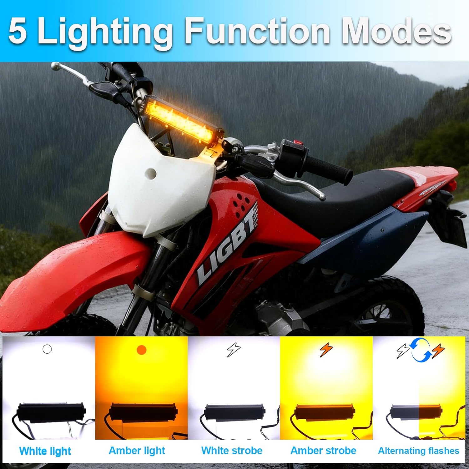 LIGBT Dirt Bike Light Bar Amber White Motorcycle Headlight Kit with ON-Off Switch Universal for 7/8" 22mm Handlebars Pit Dirt Bike Plug and Play for KLX110 CRF110 TTR110 YZ250F CRF110 CRF230F CRF250F
