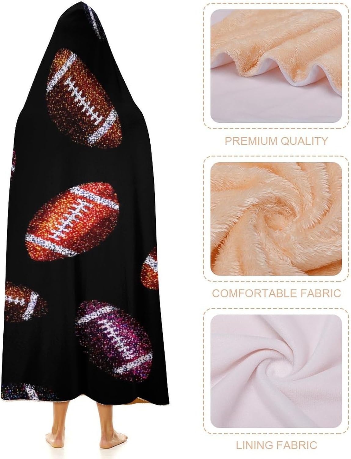 Football Sports Wearable Blanket Oversized Throw Cape | Cozy Hooded Blanket Gifts for Women Men