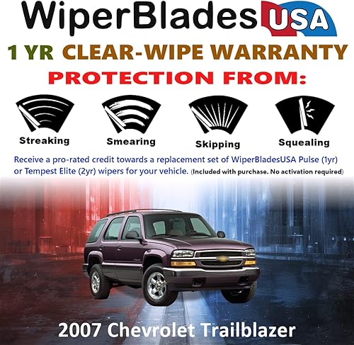 Miniatura 2 de Juego de limpiaparabrisas de repuesto para Chevrolet Trailblazer 2007 con parte trasera, juego de limpiaparabrisas WiperBladesUSA Gold Beam