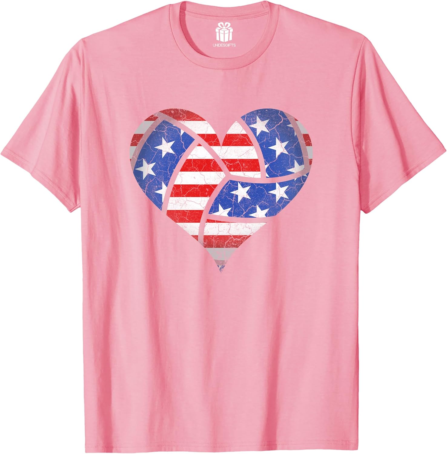 Volleyball Heart American Flag 4th of July USA T-Shirt for Women Girls Funny Gift for Mom Grandma Daughter Wife