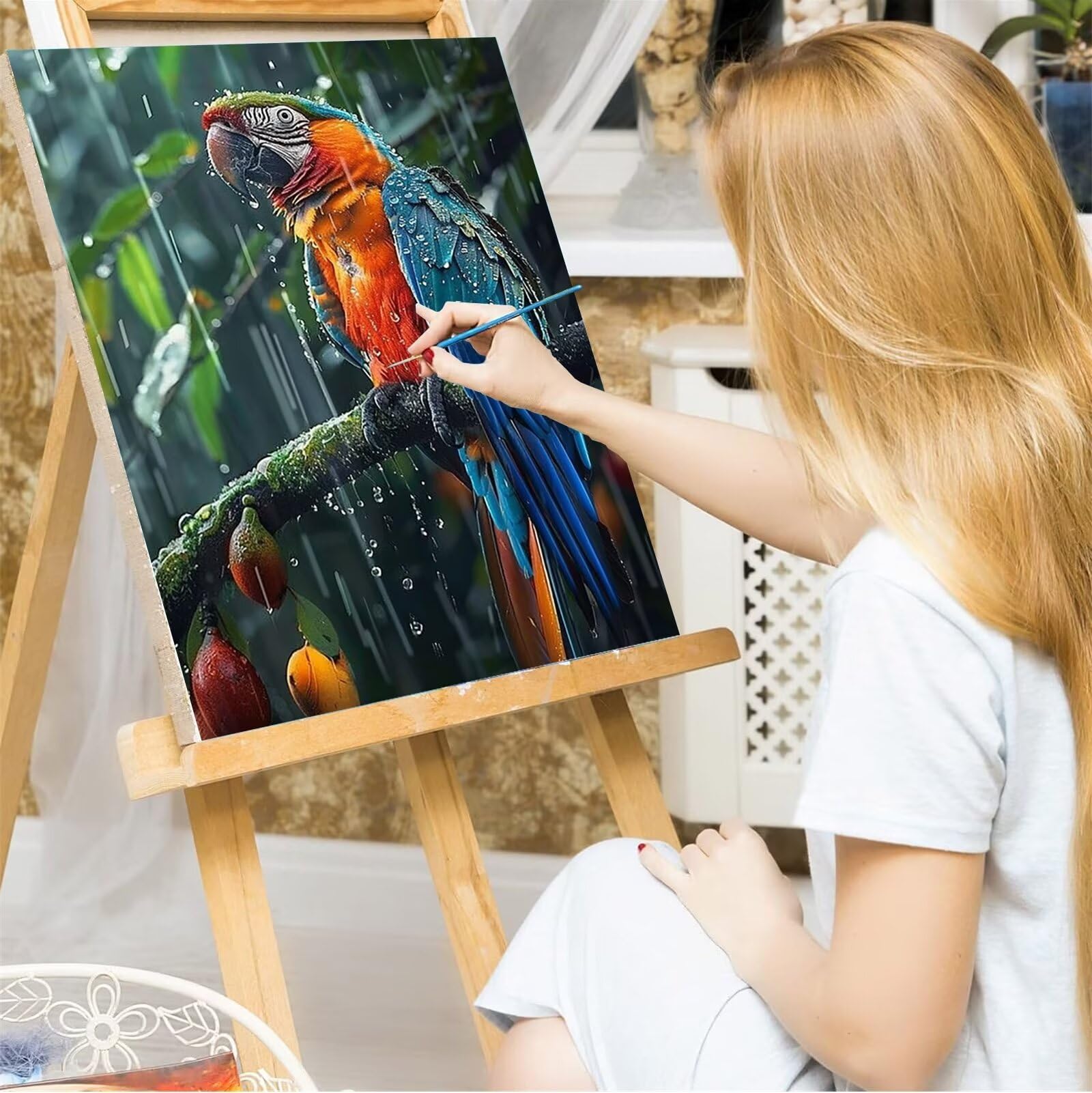 Peepezo Dipingere con i Numeri Adulti, Kit di Pittura a Olio su Tela Fai-da-Te per Bambini,Paint by Numbers Adulti e Bambini Pappagallo,Maestoso 60x80cm (Con Scatola)