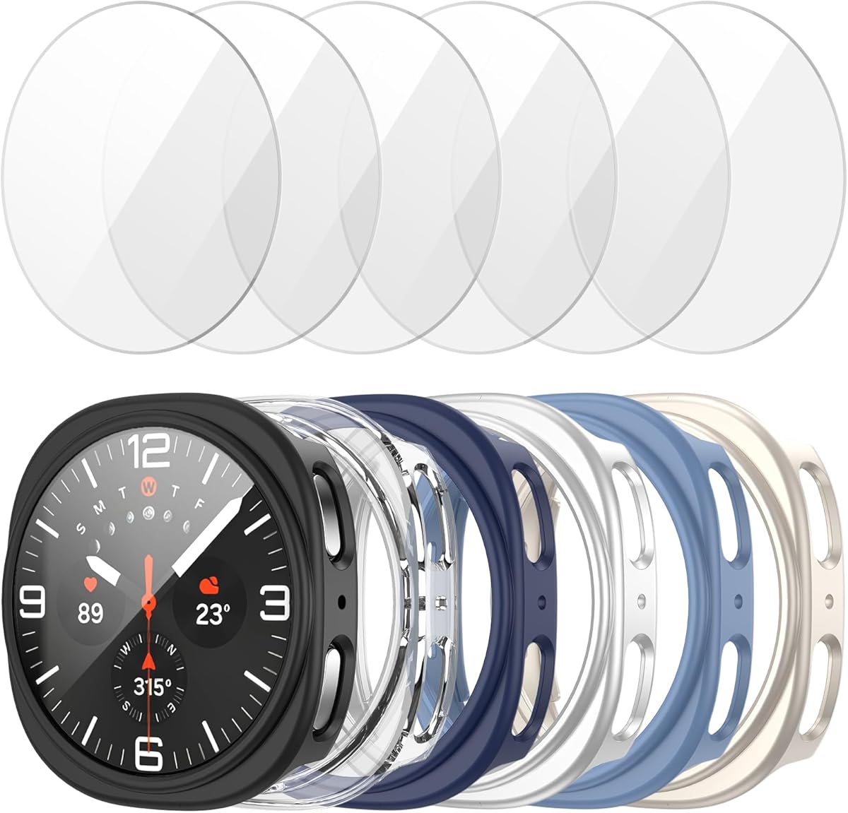 JZK Galaxy Watch 8 44mm Screen Protector-[6+6]Pack Protective case+Tempered Glass Screen Protector Full Coverage Hard PC Protective Cover HD Thin Cover for Samsung Galaxy Watch 8 44mm Accessories Men