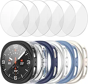 JZK Galaxy Watch 8 44mm Screen Protector-[6+6]Pack Protective case+Tempered Glass Screen Protector Full Coverage Hard PC Protective Cover HD Thin Cover for Samsung Galaxy Watch 8 44mm Accessories Men