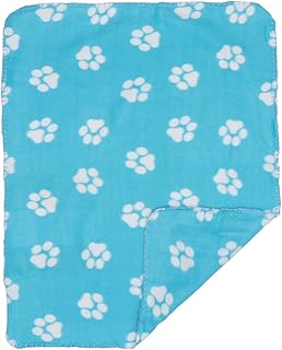 Pet Blanket for Dog Cat Animal Paw Double- Sided Fleece Blankets All Year Round Puppy Kitten Bed Sleep Mat 60x70cm (Light Blue Background with White Paws) Dog Cleaning Supplies